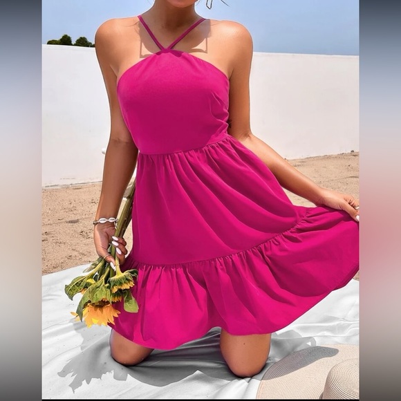 Boho lace up back ruffle hem cami dress - Picture 3 of 16